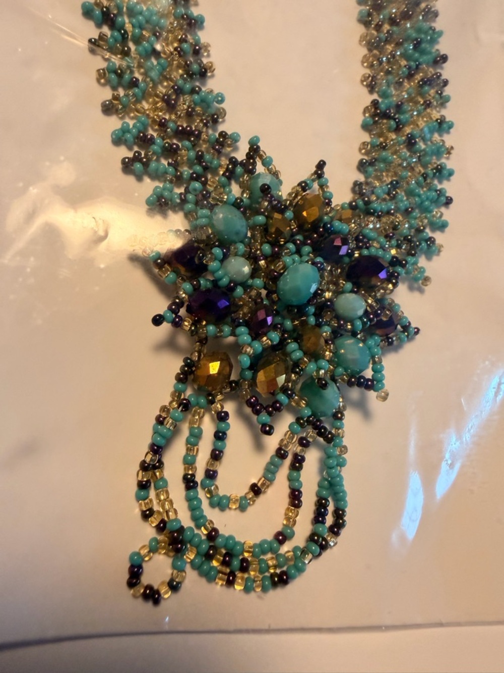 Turquoise Beaded Statement Necklace - Handmade Artisan Style, Silver 925 - Picture 10 of 10